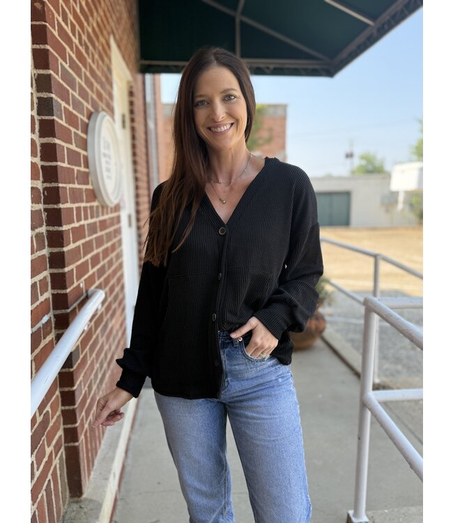 Solid Rib Drop Shoulder Cardi T5745