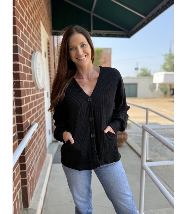 Solid Rib Drop Shoulder Cardi T5745