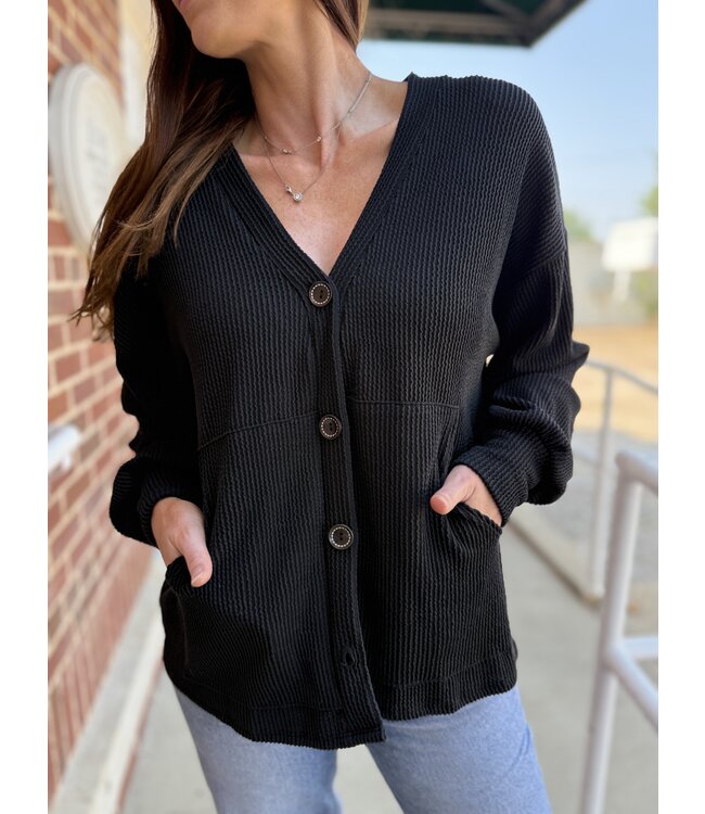 Solid Rib Drop Shoulder Cardi T5745