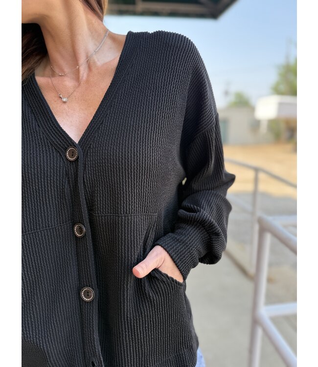 Solid Rib Drop Shoulder Cardi T5745