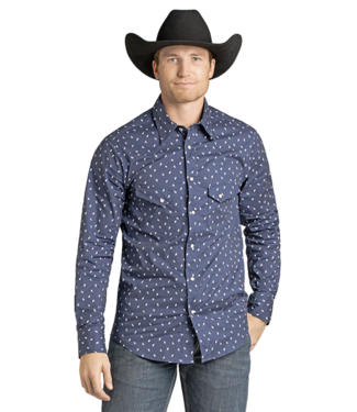 Panhandle Slim BMN2S07137 Geo Print LS Snap Navy