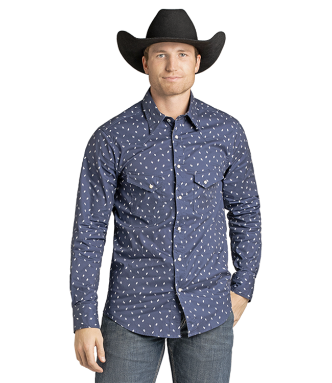 BMN2S07137 Geo Print LS Snap Navy