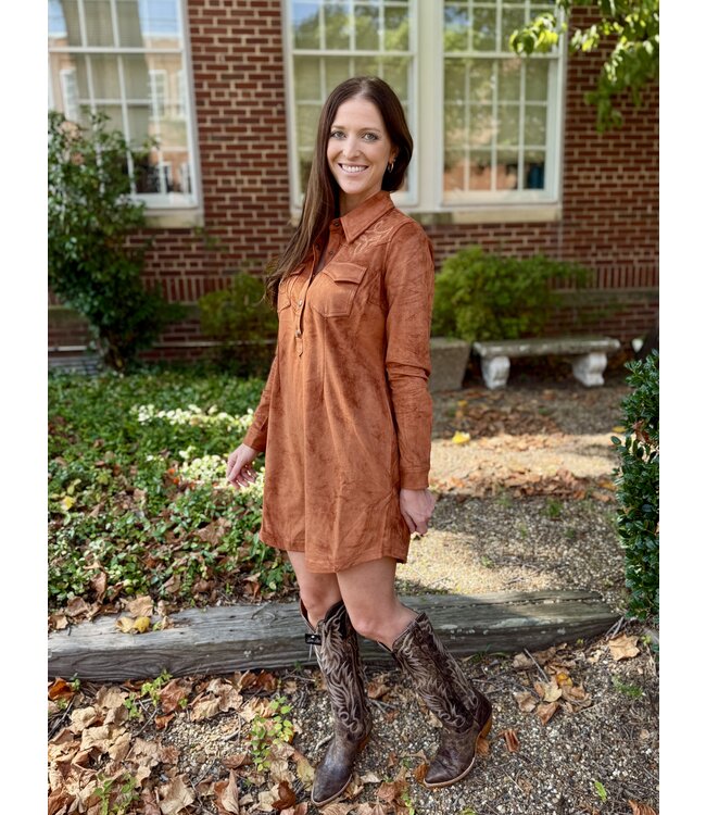 LWD2R07126 Yoked Suede Dress Camel