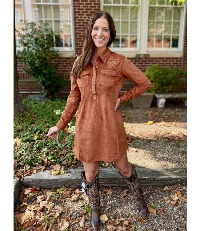 LWD2R07126 Yoked Suede Dress Camel