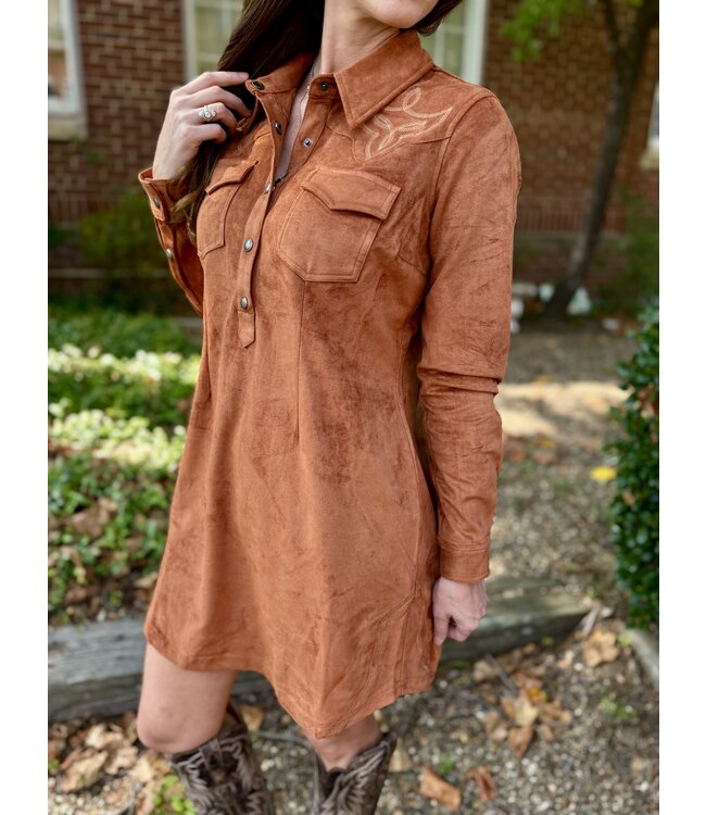 LWD2R07126 Yoked Suede Dress Camel