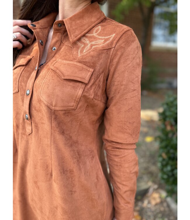 LWD2R07126 Yoked Suede Dress Camel