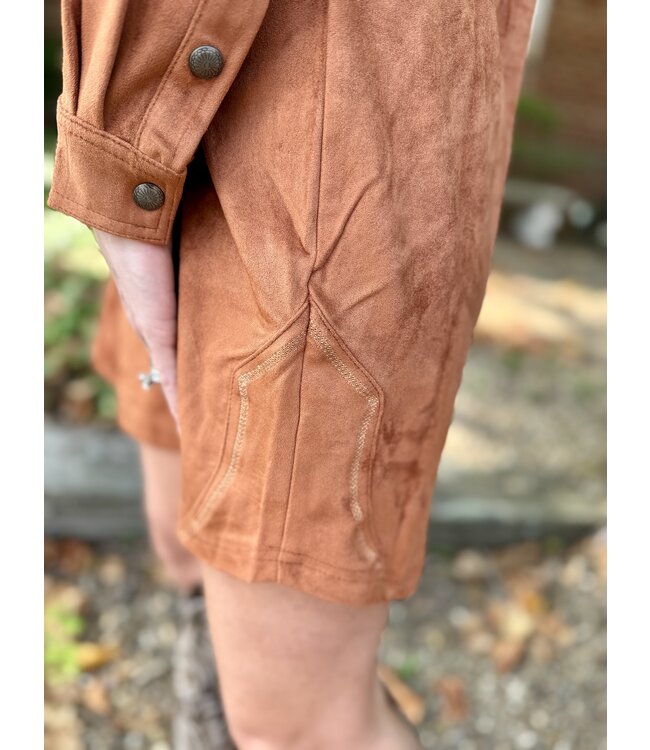 LWD2R07126 Yoked Suede Dress Camel