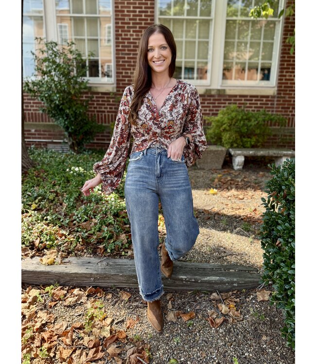 BW52T05217 Knotted Floral Blouse