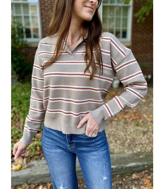 Striped Polo Sweater 65259