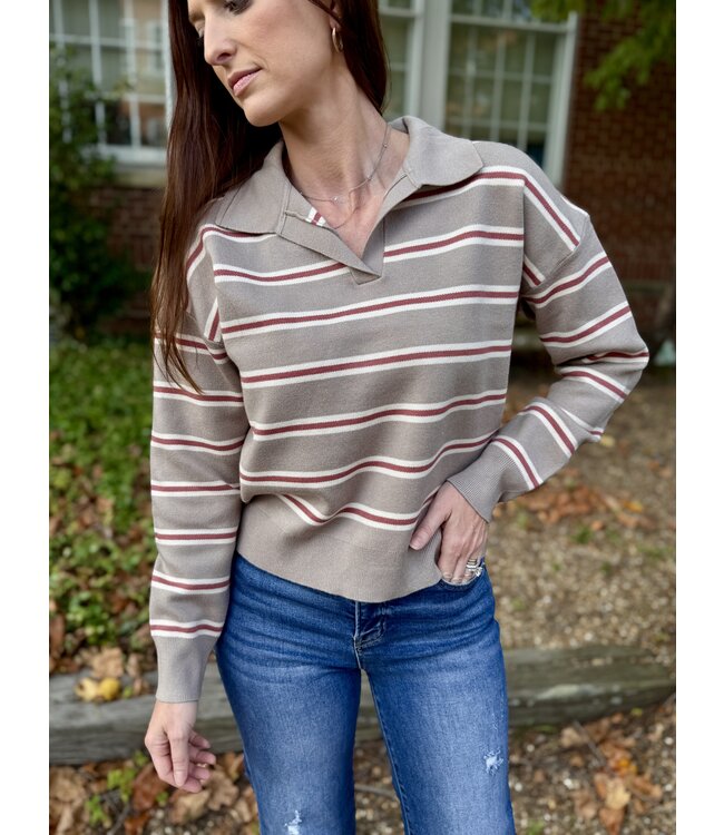 Striped Polo Sweater 65259