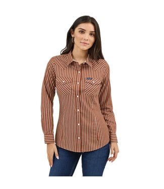 Wrangler 1123719000 West Ladies LS Retro Snap Brown