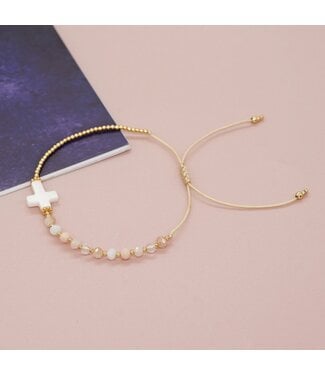 Accity Bohemian Shell Cross Crystal Copper Bead Bracelet