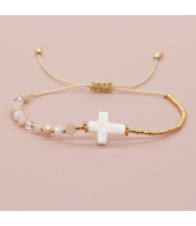 Bohemian Shell Cross Crystal Copper Bead Bracelet