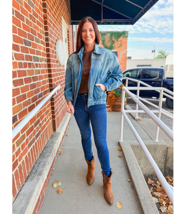 10065931 Ladies Denim Bomber Jacket