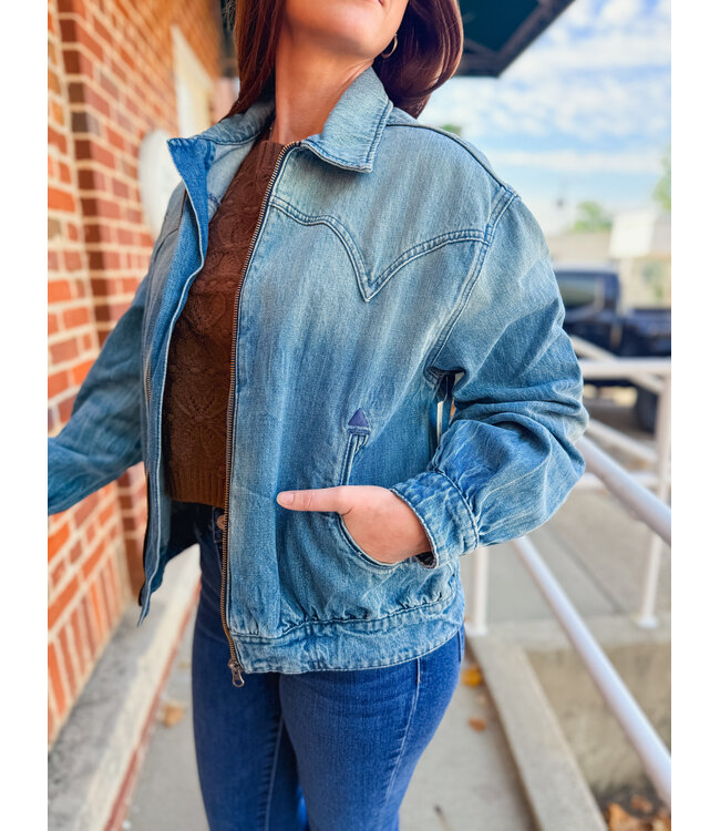 10065931 Ladies Denim Bomber Jacket