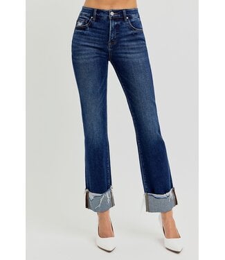 Risen Tummy Control High Rise Crop Straight Cuffed Jeans RDP5877