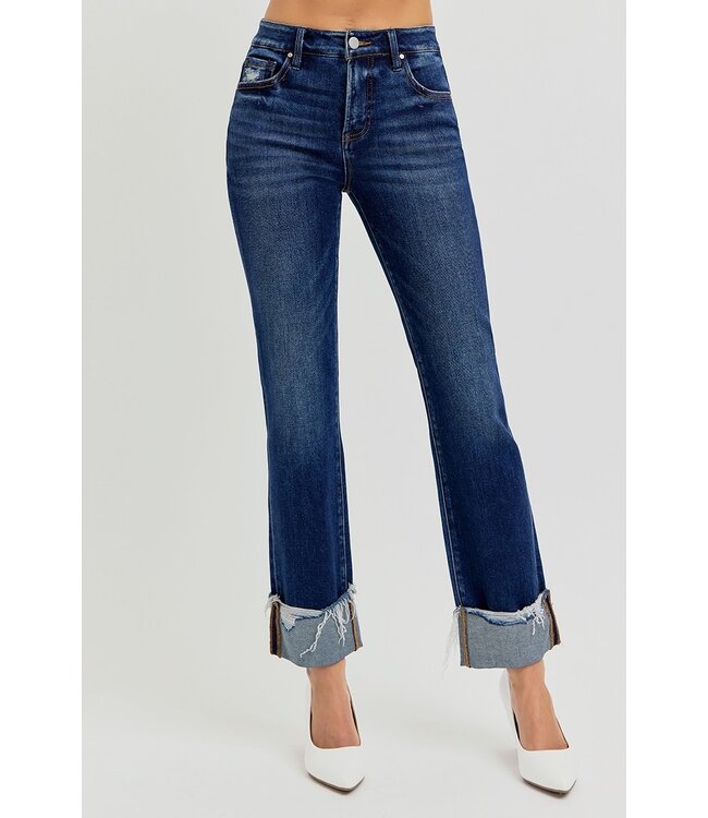 Tummy Control High Rise Crop Straight Cuffed Jeans RDP5877