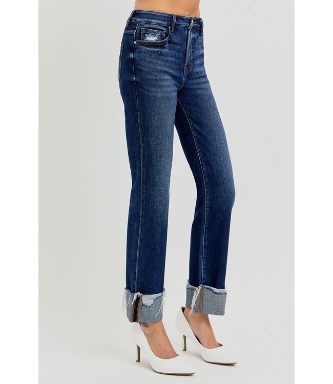 Tummy Control High Rise Crop Straight Cuffed Jeans RDP5877