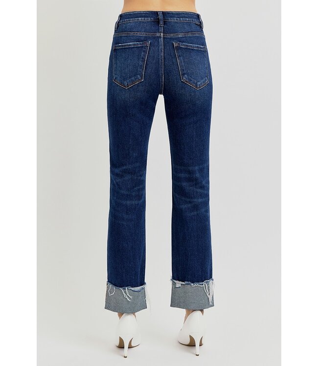 Tummy Control High Rise Crop Straight Cuffed Jeans RDP5877