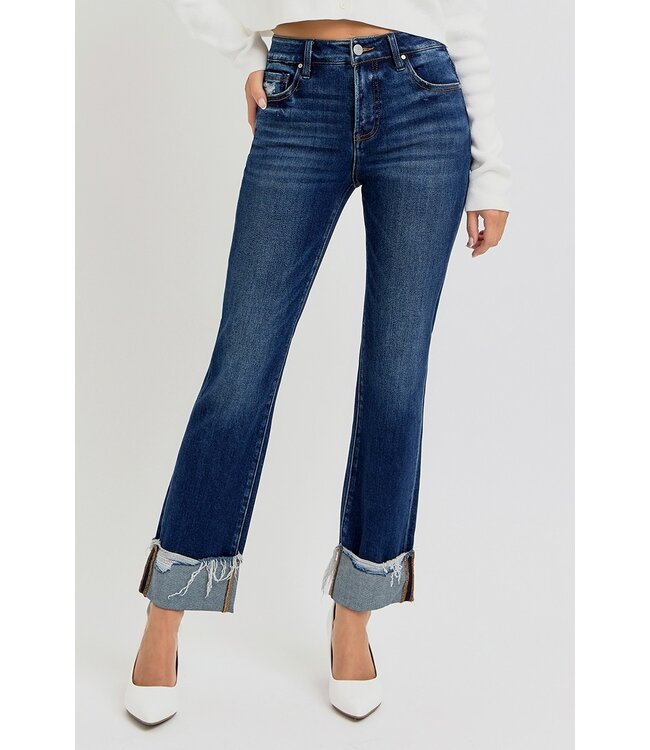 Tummy Control High Rise Crop Straight Cuffed Jeans RDP5877