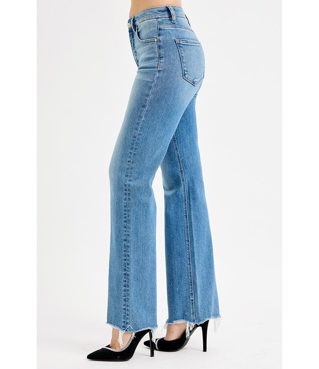 Tummy Control High Rise Wide Leg Raw Cut Hem Jeans RDP5958