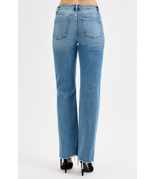 Tummy Control High Rise Wide Leg Raw Cut Hem Jeans RDP5958