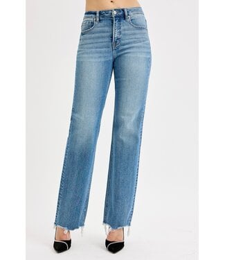 Risen Tummy Control High Rise Wide Leg Raw Cut Hem Jeans RDP5958