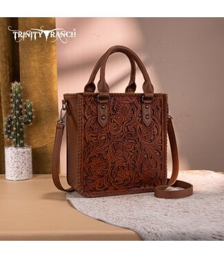 montana west TR192-8368BR Floral Tooled Collection Tote/Crossbody