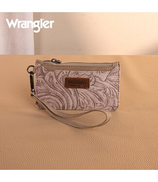 montana west WG227-W075KH Wrangler Vintage Floral Velvet Printed Wristlet - Khaki