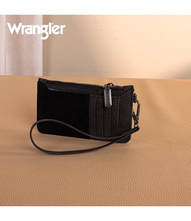 WG227-W075BK Wrangler Vintage Floral Velvet Printed Wristlet - Black