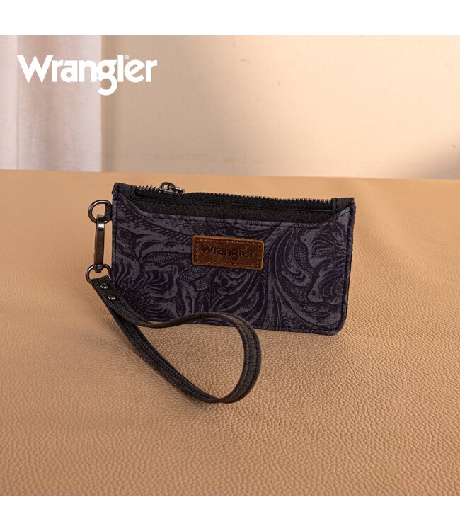 WG227-W075BK Wrangler Vintage Floral Velvet Printed Wristlet - Black