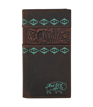 Red Dirt Hat Co RED DIRT JUNIOR RODEO WALLET TOOLED ACCENT W/TURQUOISE DESIGN