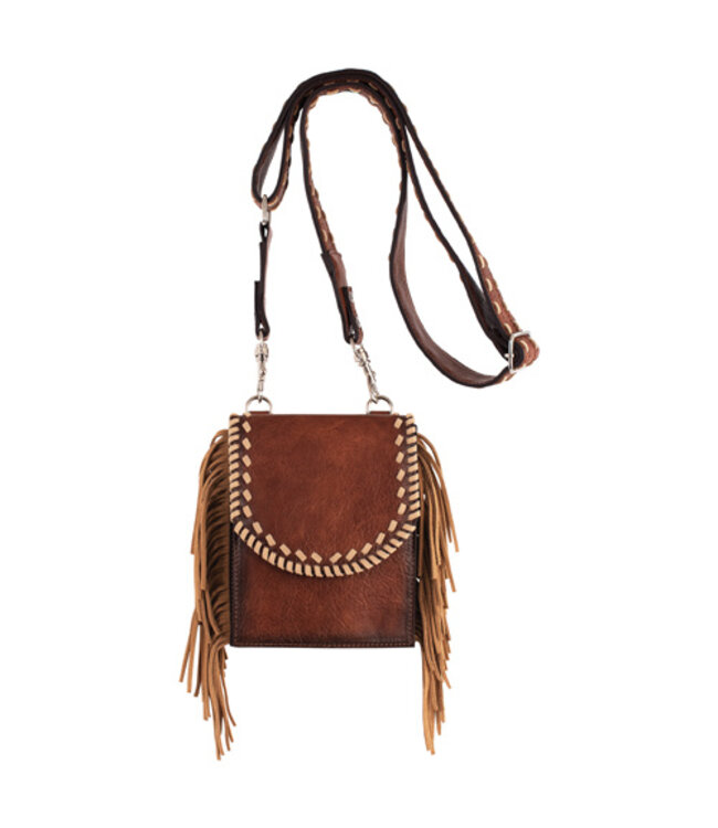 RED DIRT HAT CO LADIES SADDLE POUCH TAN W/WHIPSTITCH AND FRINGE