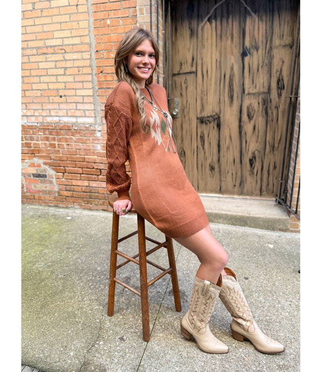 BWD2R07829 Aztec Sweater Dress Cables