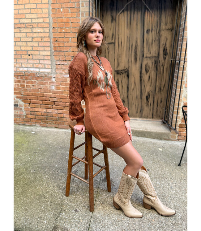 BWD2R07829 Aztec Sweater Dress Cables