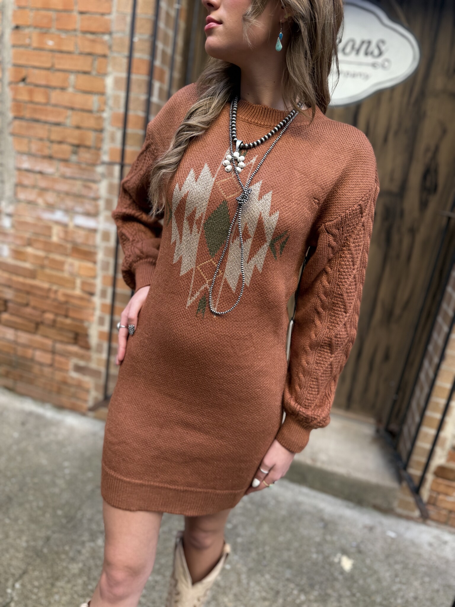 aztec knitted dress BWD2R07829 Sweater Cables Aztec patterns