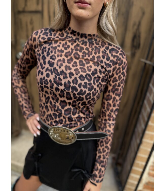 Leopard Mesh Mock Neck Top 36703T