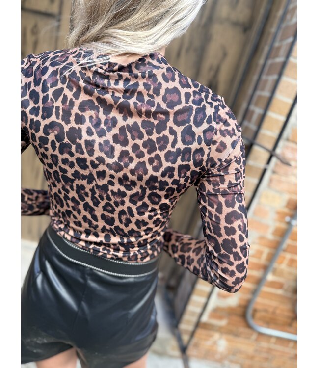 Leopard Mesh Mock Neck Top 36703T