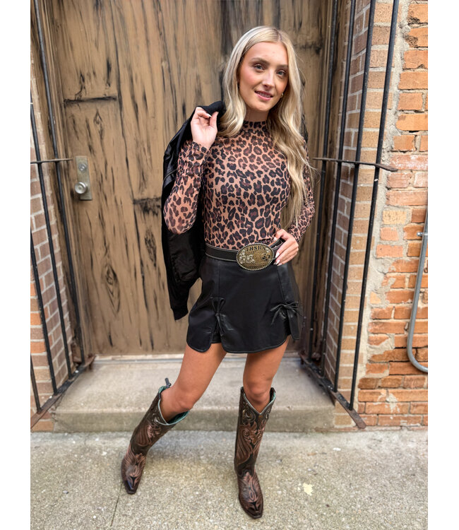 Leopard Mesh Mock Neck Top 36703T