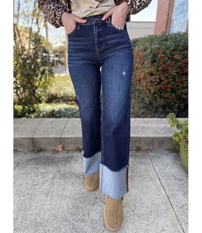Deep Blue High Rise Ankle Wide Cuffed Jeans RDP5719