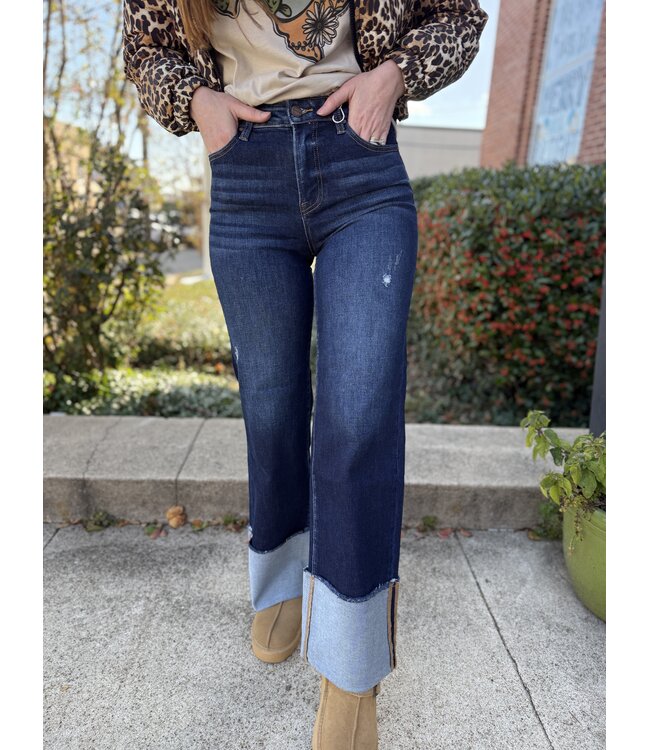 Deep Blue High Rise Ankle Wide Cuffed Jeans RDP5719