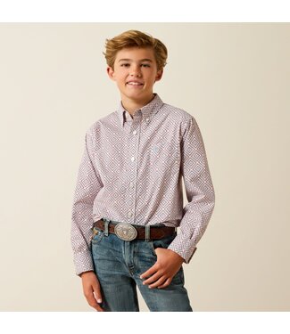 Ariat Intl 10071174 BOYS JAYSON LS SHRT WHT SWSTRN GEO PRT