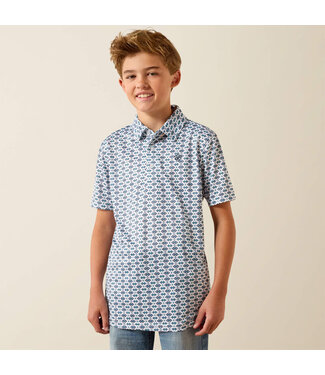 Ariat Intl 10071206 BOYS ALL OVER PRINT SS POLO WHT SW SPAC