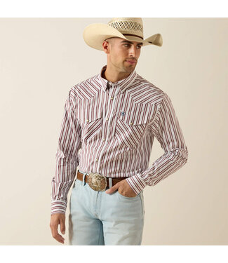 Ariat Intl 10071033 PRO TRAE FTD LS SNP SHRT WHT STRP