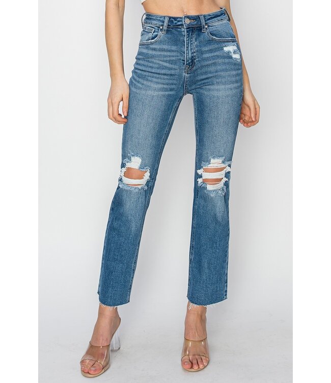 High Rise Knee Distressed Ankle Jeans RDP5756