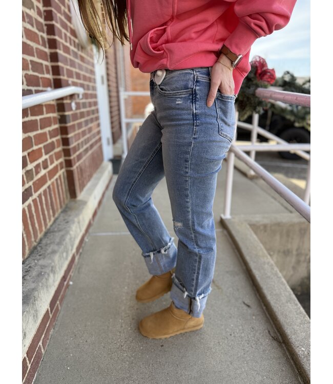 Mid Rise Cuffed Straight Jeans LV1504