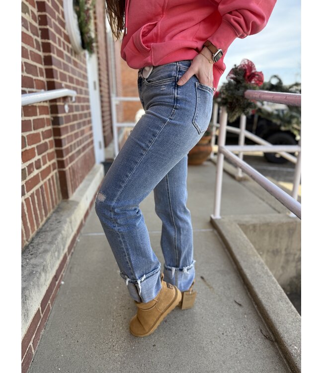 Mid Rise Cuffed Straight Jeans LV1504