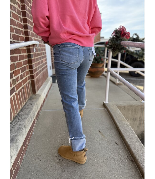 Mid Rise Cuffed Straight Jeans LV1504