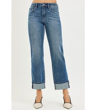 Risen 4 Way Stretch Slouchy Straight Jeans Cuffed Hem PSC21468