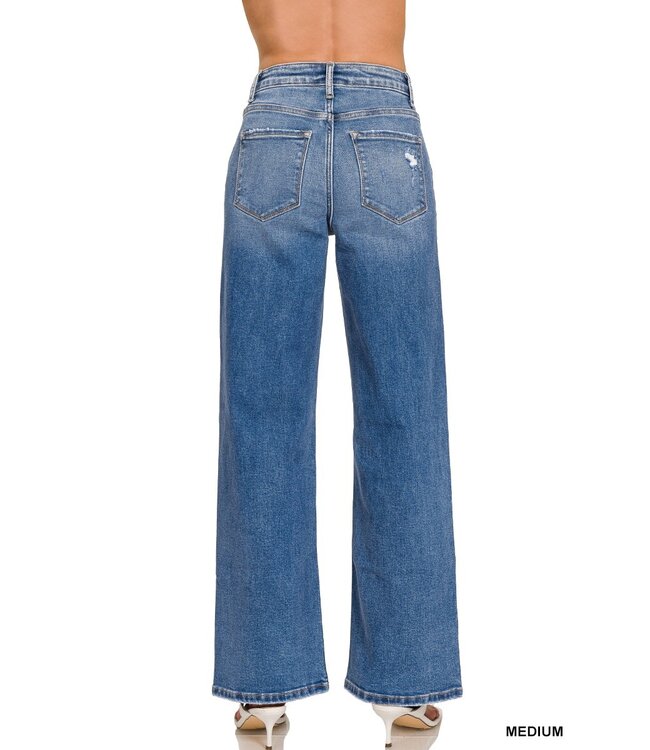 High Waist Straight Leg Medium Wash Denim Pants 1982MM